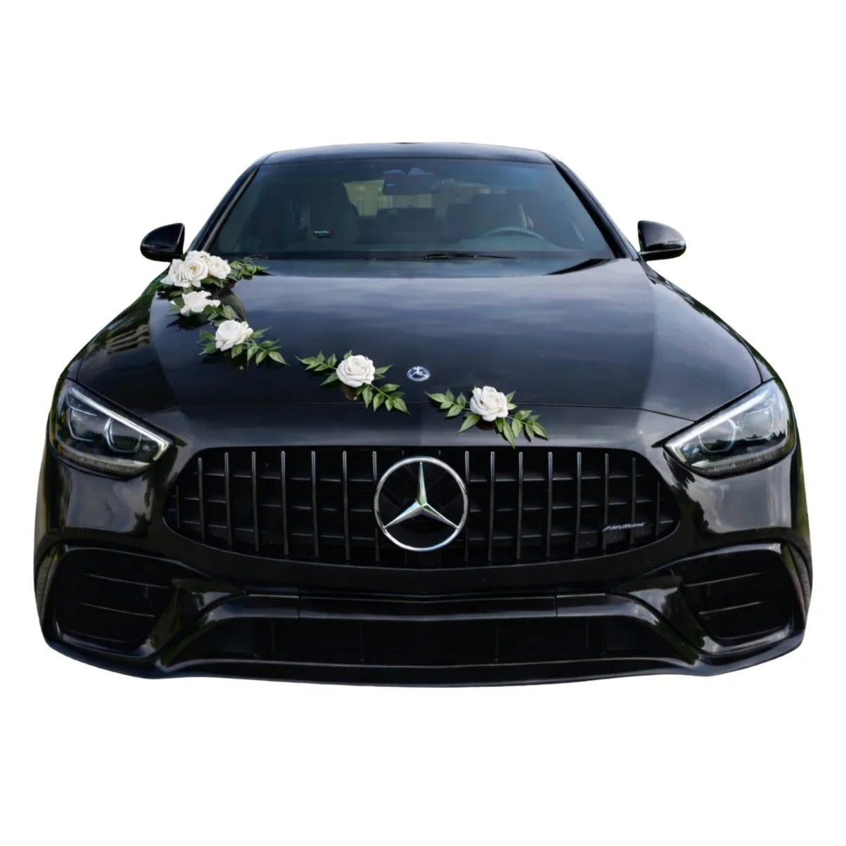 Autoschmuck Hochzeit Auto CELINE Rosen Weiss Blumendeko Motorhaube Dekoration