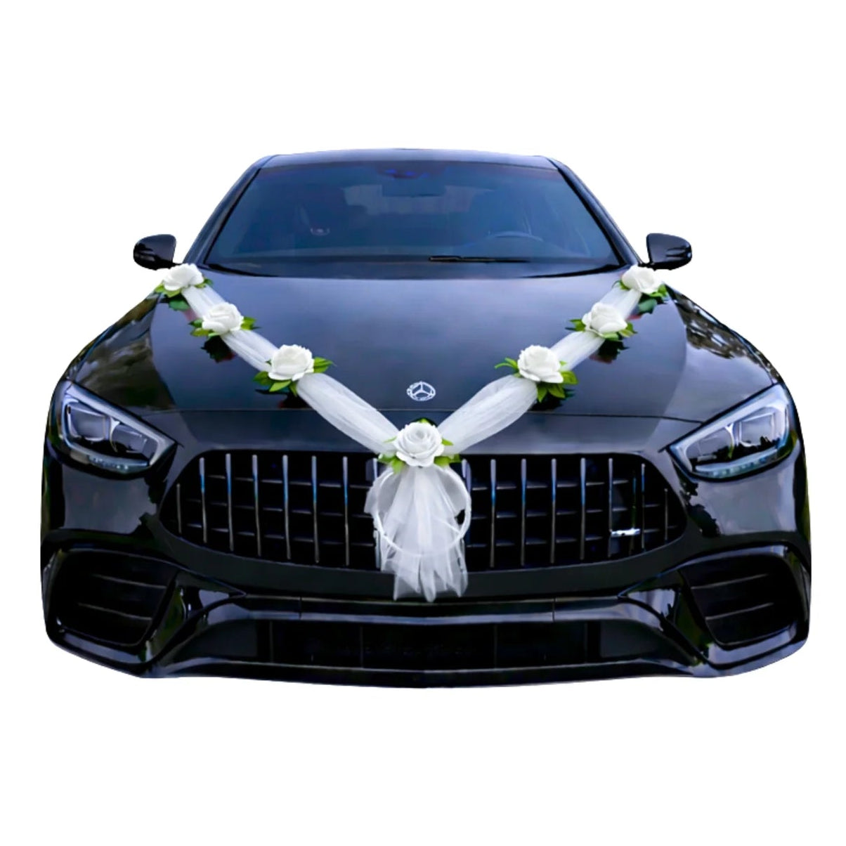 Autoschmuck Hochzeit Auto ELOISA Rosen Weiss Blumendeko Motorhaube Dekoration