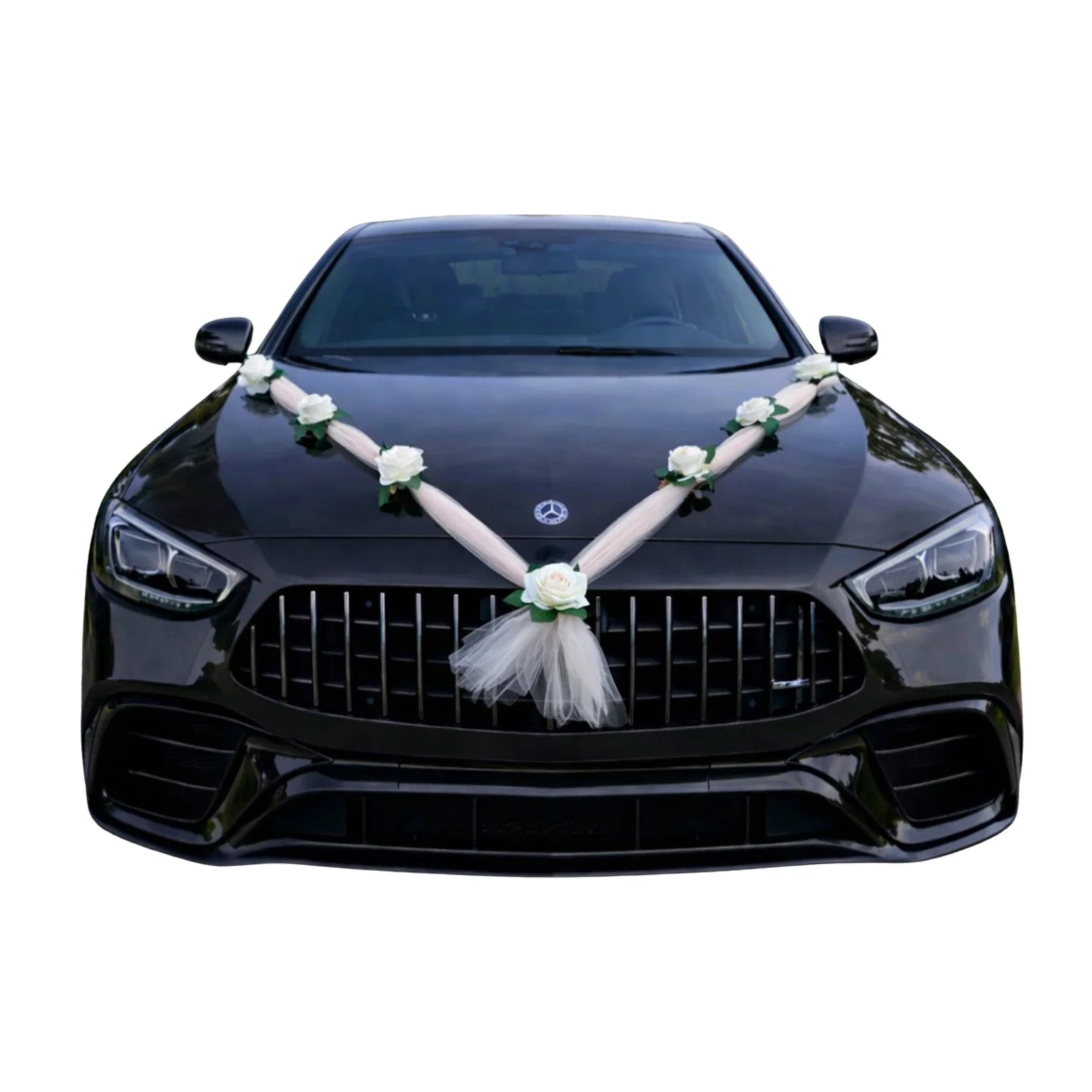 Autoschmuck Hochzeit Auto NEVA Rosen Champagner Blumendeko Motorhaube Dekoration