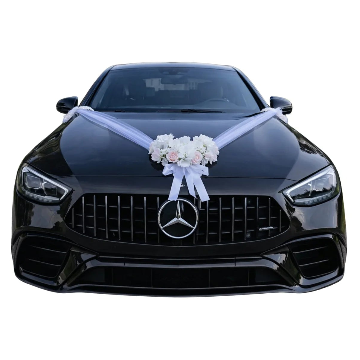 Autoschmuck Hochzeit Auto OLYMPIA Rosen Hortensien Weiss Puderrosa Blumendeko Motorhaube Dekoration