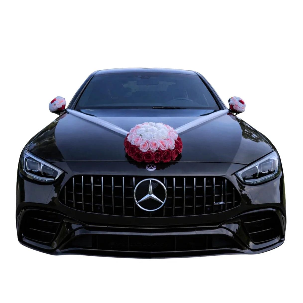 Autoschmuck Hochzeit Autodeko BONETA Rosen Gesteck Weiss Rosa Rot Blumendeko Motorhaube Dekoration