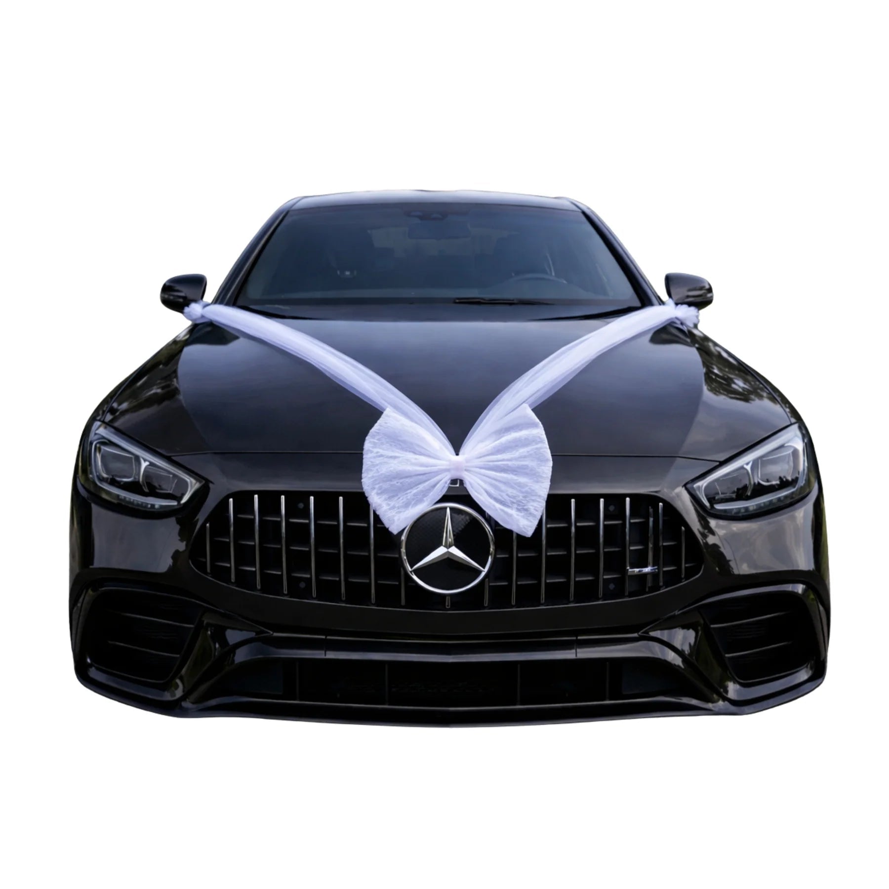 Autoschmuck Hochzeit Auto AURORA Schleife Tüll Weiss Blumendeko Motorhaube Dekoration