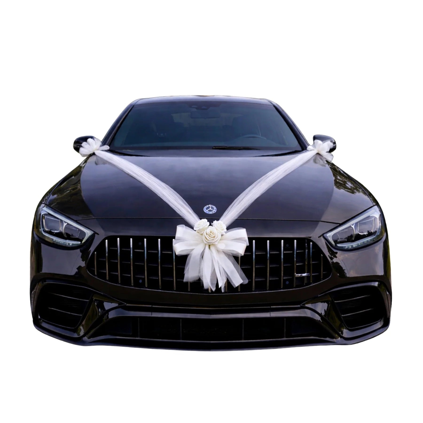 Autoschmuck Hochzeit Auto CLARA Rosen Weiss Blumendeko Motorhaube Dekoration