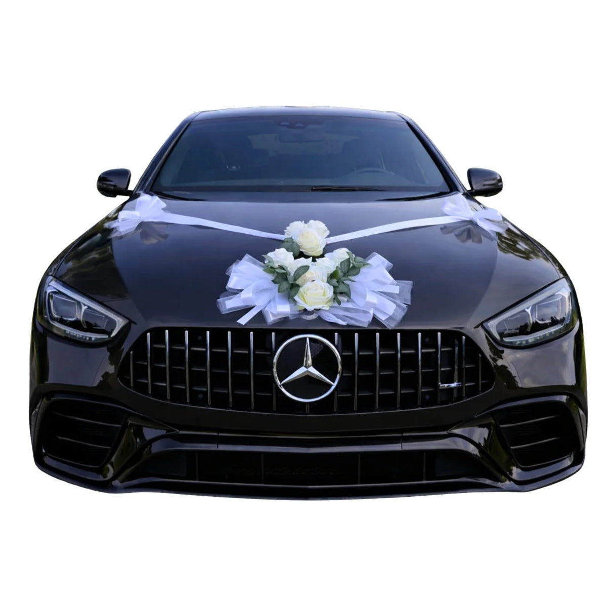 Autoschmuck Hochzeit Auto GLORIA Rosen Weiss Blumendeko Motorhaube Dekoration