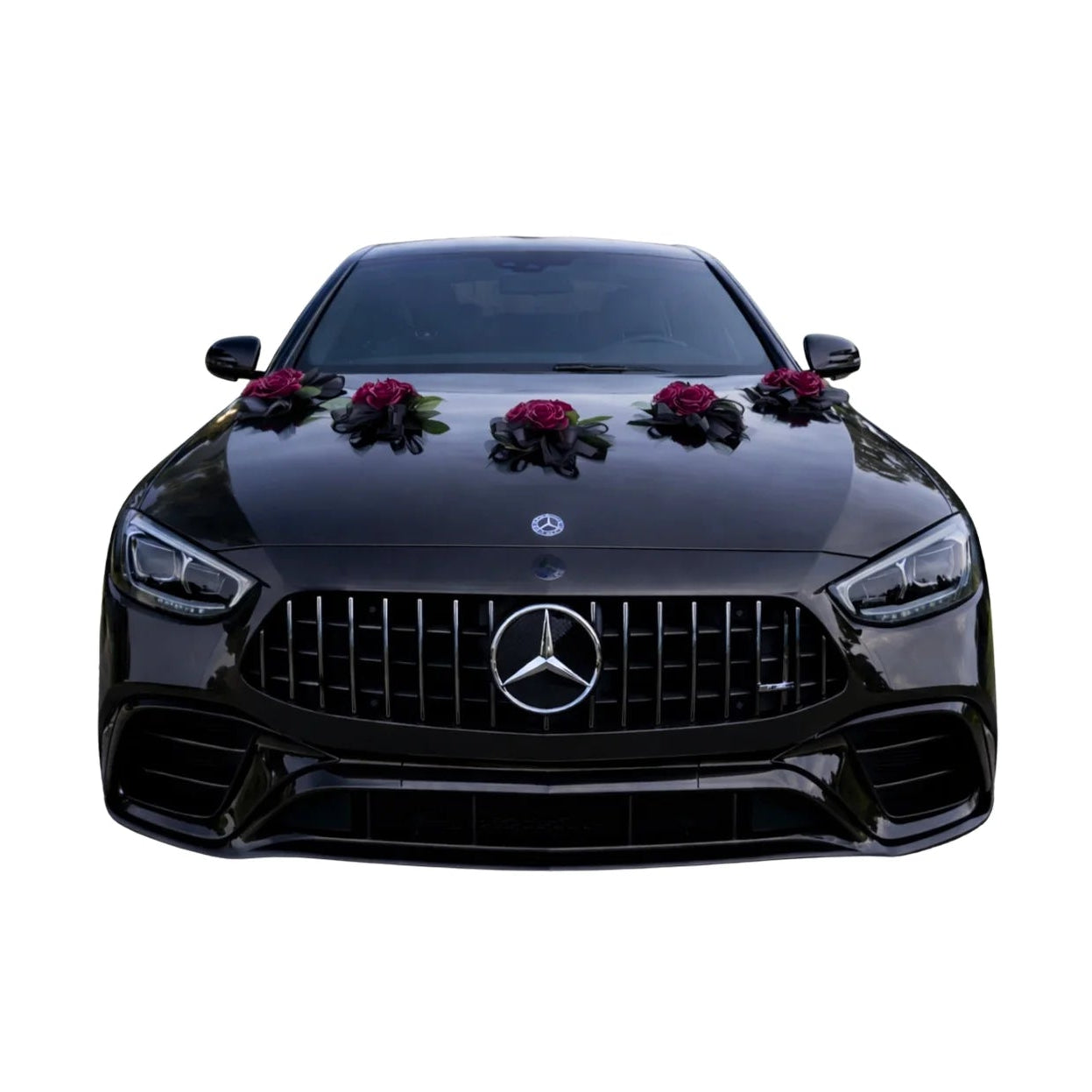 Autoschmuck Hochzeit Auto GOTICA Rosen Gothic Schwarz Dunkelrot Blumendeko Motorhaube Dekoration