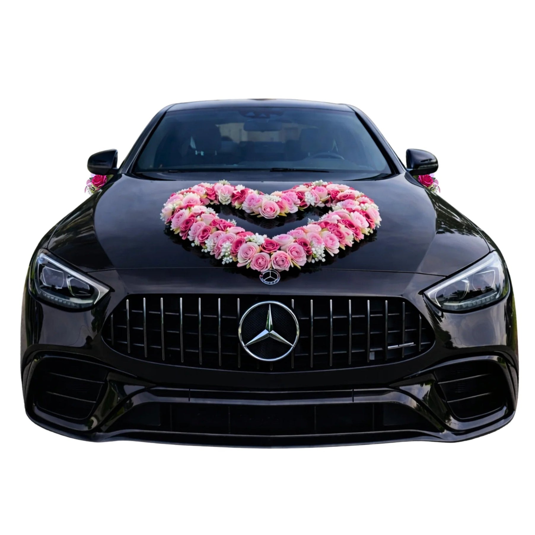 Autoschmuck Hochzeit Auto LAIDA Rosen Herz Rosenherz Rosen Weiss Rosa Blumendeko Motorhaube Dekoration