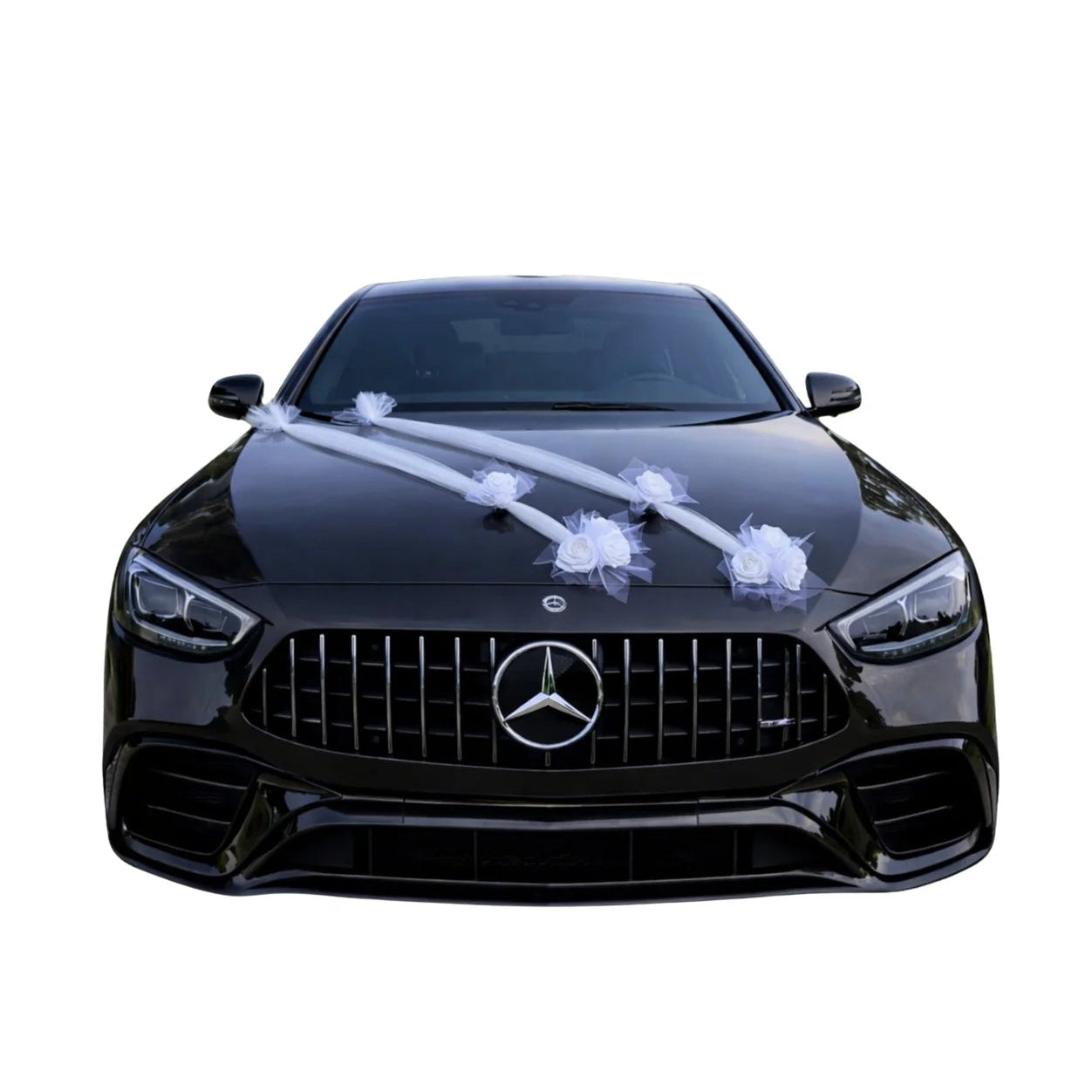 Autoschmuck Hochzeit Autodeko Anna Rosen Gesteck Weiss Blumendeko Motorhaube Dekoration