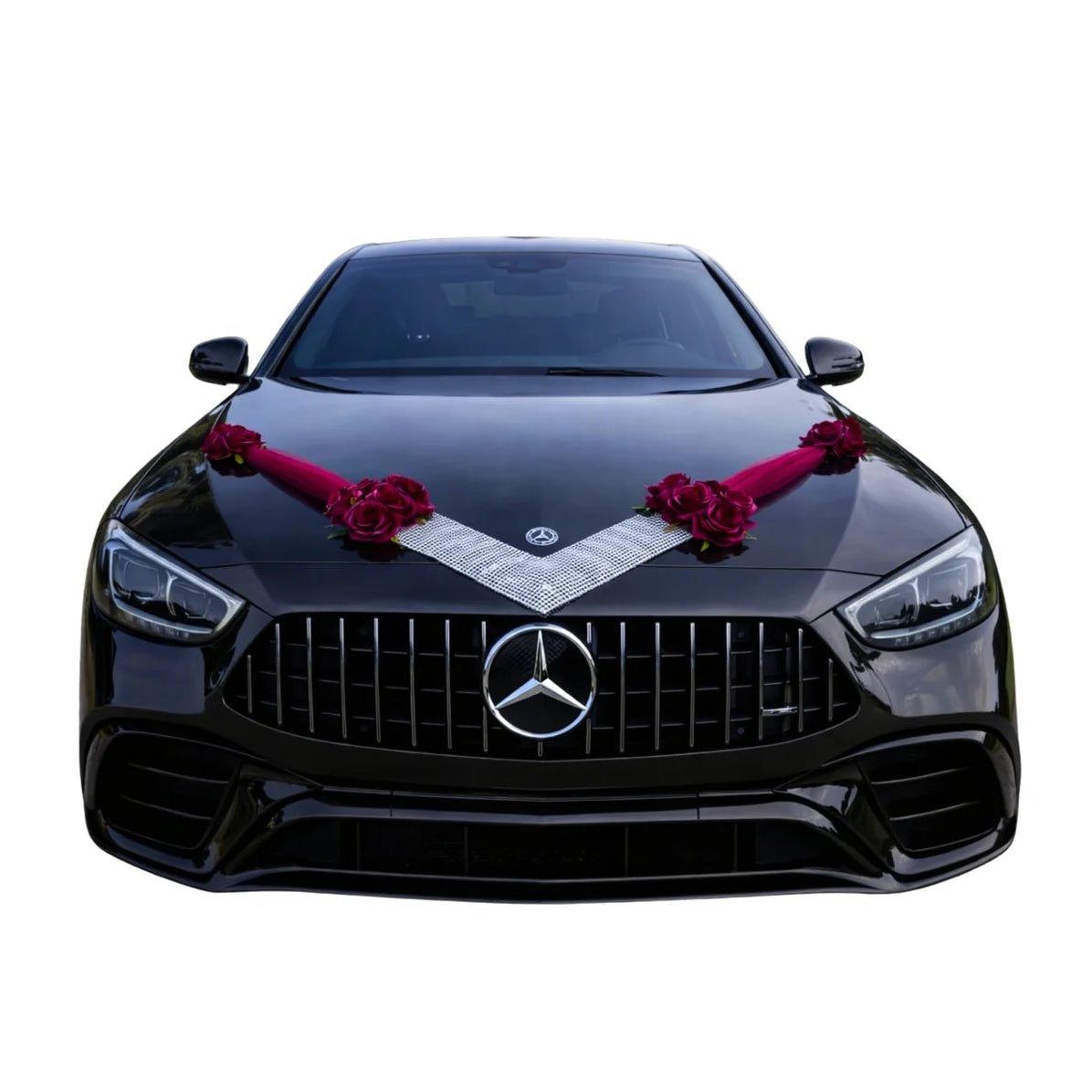 Autoschmuck Hochzeit Autodeko LORENZA Rosen Rot Burgunder Gesteck Glitzer Blumendeko Motorhaube Dekoration